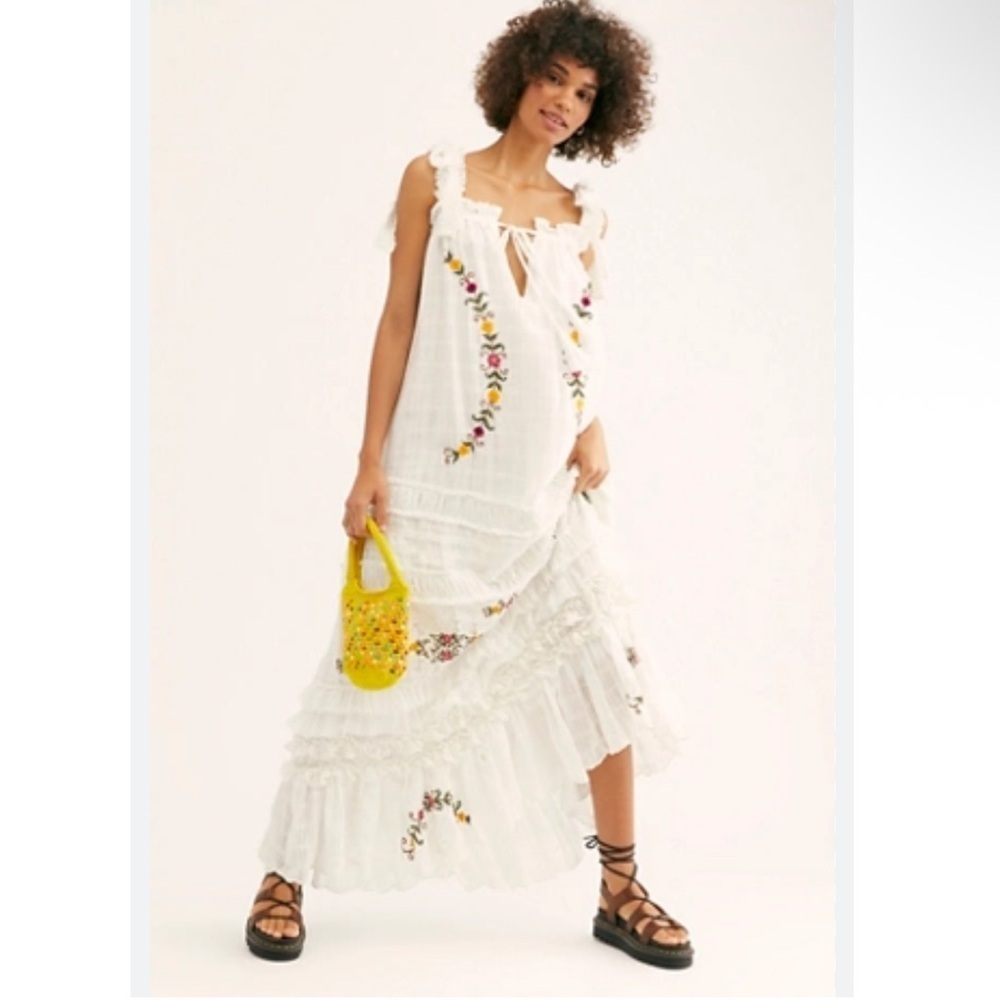 Fillyboo X Free People RARE Charm Your Way White Embroidered Lace Maxi Dress